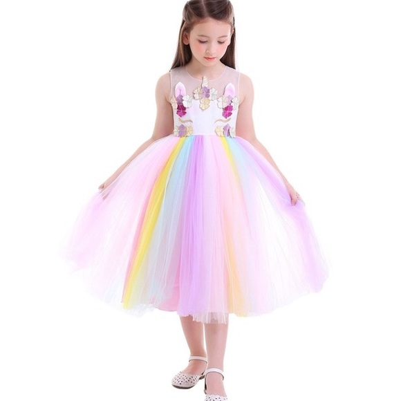 🦄 Rainbow Unicorn Princess Tulle Summer Dress 🦄 - Picture 7 of 7